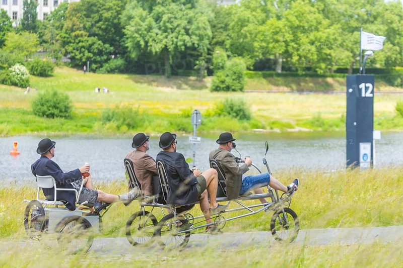 Ascension Day. Groups of men are out and about in Dresden, Dresden, Saxony, Germany, sometimes with very fantastic companions and always with enough beer