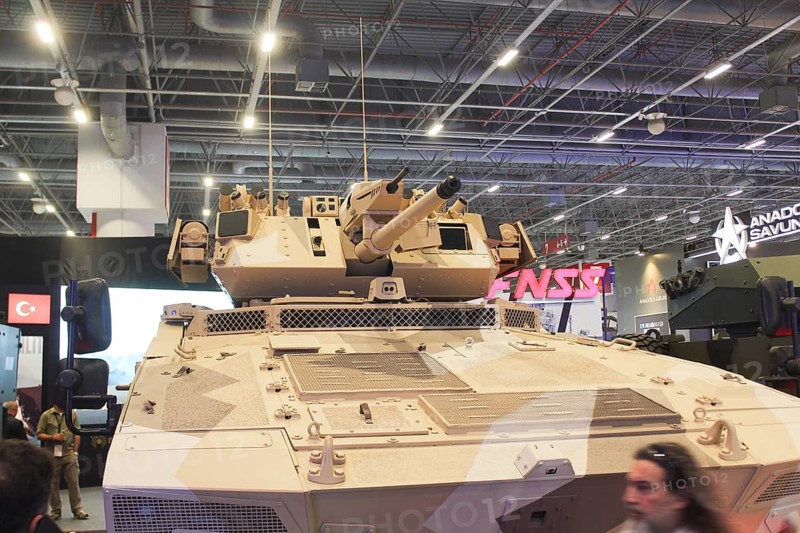 Military equipment, including tracked armored fighting vehicles, missile systems, turbine propulsion components, and unmanned aerial, surface, and underwater vehicles, are displayed at the SAHA Expo 2026 International Defense, Aerospace and Space Industry Fair. Visitors and industry professionals attend the exhibition to view the latest aerospace and defense technologies showcased in Istanbul, Turkey on May 08, 2026, Istanbul, Turkey