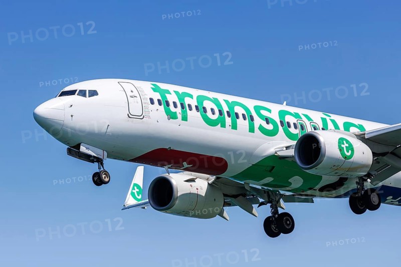 A Boeing 737-800 aircraft of Transavia France with the registration F-HTVC at Corfu Airport, Greece