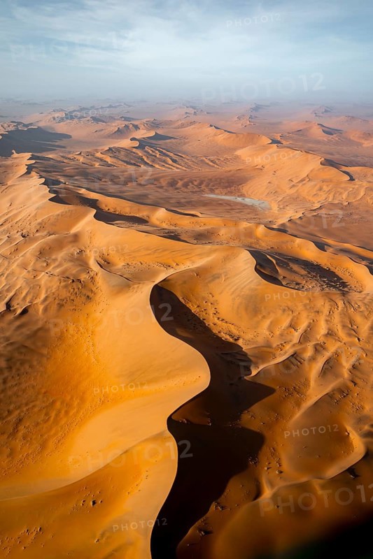 Aerial view, evening mood, red sand dunes of the Namib Desert, Namib Naukluft Park, Namibia