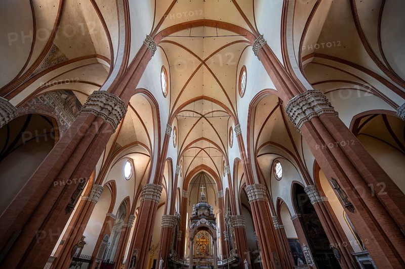 Interior view of the Basilica di San Petronio, Bologna, Emilia Romagna, Italy