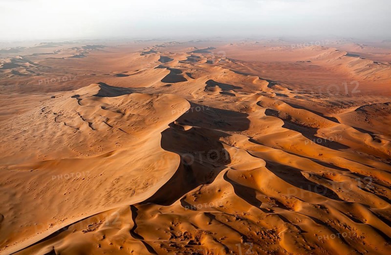 Aerial view, evening mood, red sand dunes of the Namib Desert, Namib Naukluft Park, Namibia