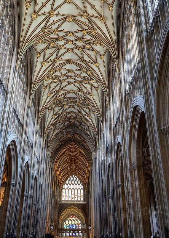 Medieval Gothic design high vaulted ceilings, interior of St Mary Redcliffe church, Bristol, England, UK