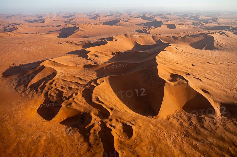 Aerial view, evening mood, red sand dunes of the Namib Desert, Namib Naukluft Park, Namibia