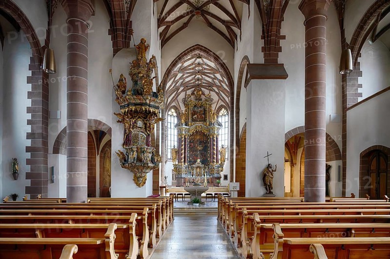 Interior view, choir room, altar, catholic parish church, St. Peter and Paul city church, Keplerstadt Weil der Stadt, Baden-Württemberg, Germany