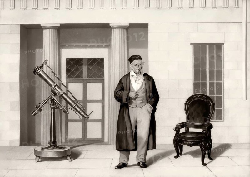 Johann Carl Friedrich Gauss, 1777 - 1855, German mathematician, astronomer and physicist, on the terrace of the Gottingen Observatory, digitally edited based on a historical picture