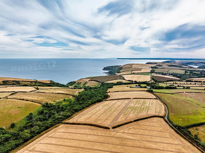 Cornwall Fields and Farms from a drone, Polruan, Cornwall, England, United Kingdom