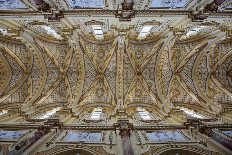 Vaulted ceiling with decorations, handicrafts, looking up, baroque monastery church, interior view, former Cistercian abbey, monastery, Ebrach, Steigerwald, Lower Franconia, Franconia, Bavaria, Germany