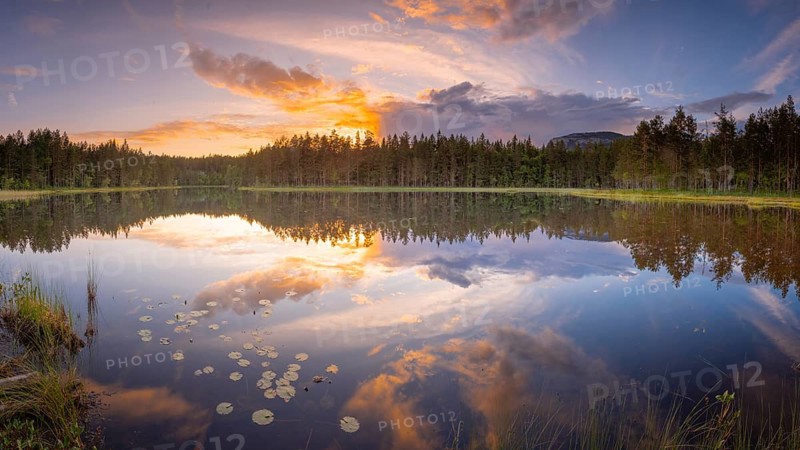 View of Lake Ongeltjørn at sunset, Telemark, Norway