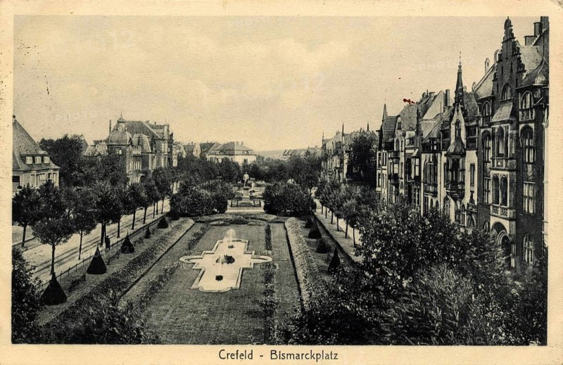 Bismarckplatz in Krefeld, around 1910, North Rhine-Westphalia, Germany, authentic reproduction of an old postcard, historical, exact date unknown