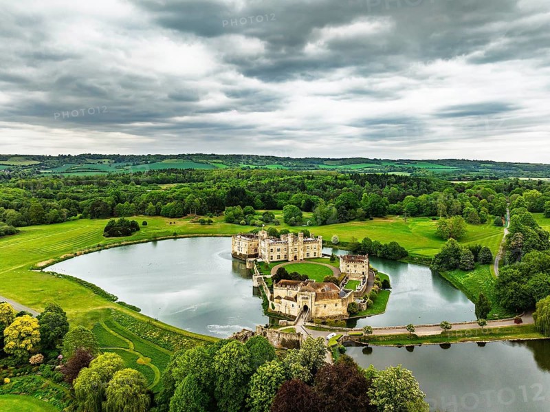Leeds Castle from a drone, River Len, Kent, EnglandDefault