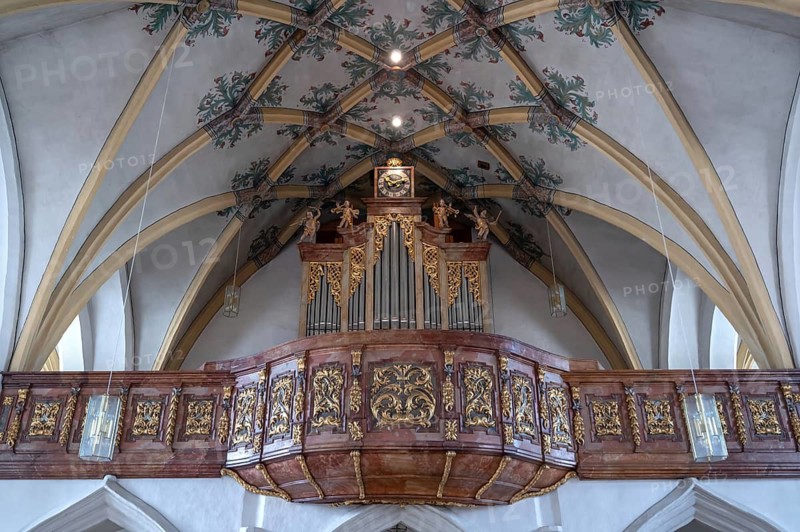 Organ gallery of the parish church of the Most Holy Trinity, founded in 1364, Kösslarn, Marktplatz 35, Lower Bavaria, Germany
