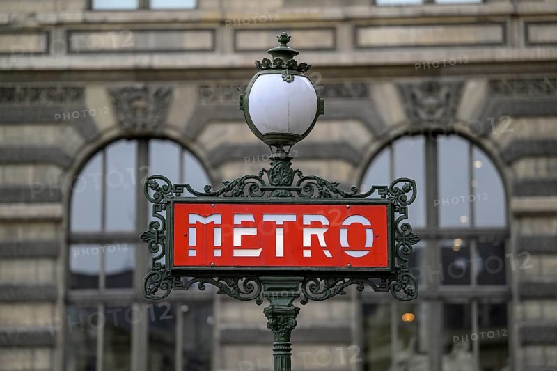 Metro sign at Palais Royal/Musée du Louvre metro station, 1st arrondissement, Paris, Île-de-France region, France