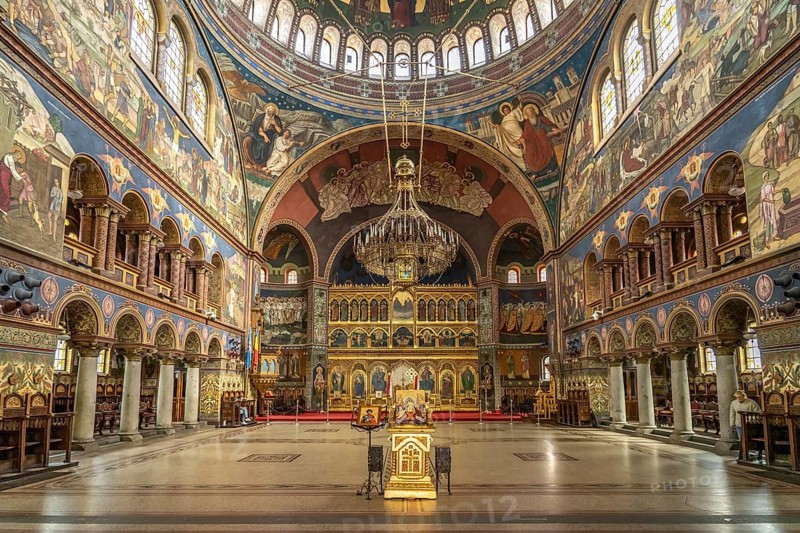 Interior of the Holy Trinity Orthodox Cathedral in Sibiu or Sibiu, Transylvania, Romania