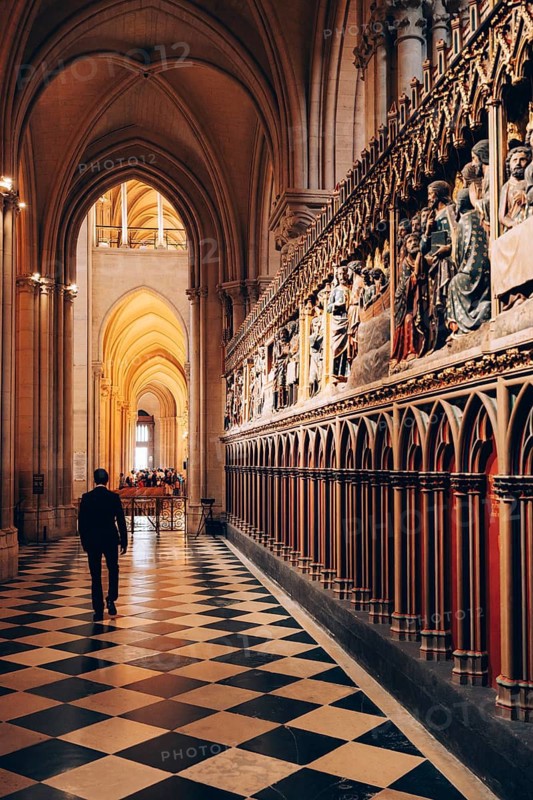 Interior view of Notre Dame Cathedral, Paris, Paris Department, Île-de-France, France