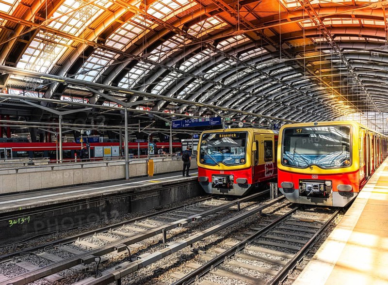 Public transport and rail transport, S-Bahn trains on the renovated platforms of Berlin Central Station, Berlin, Germany