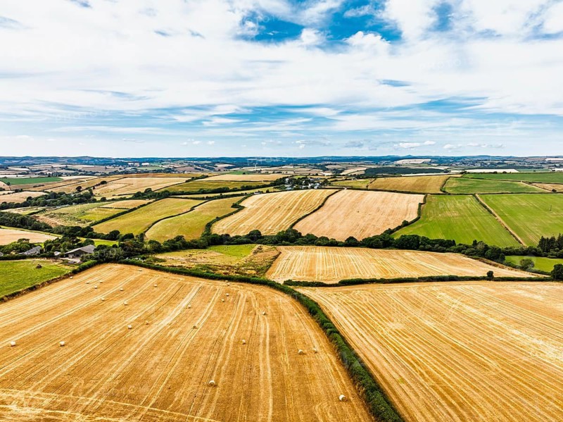 Cornwall Fields and Farms from a drone, Polruan, Cornwall, EnglandDefault