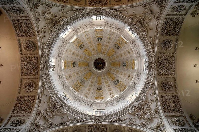 Interior view, ceiling with dome based on St. Peter's Basilica in Rome, Theatine Church, officially St. Cajetan and Adelaide, Munich, Bavaria, Germany