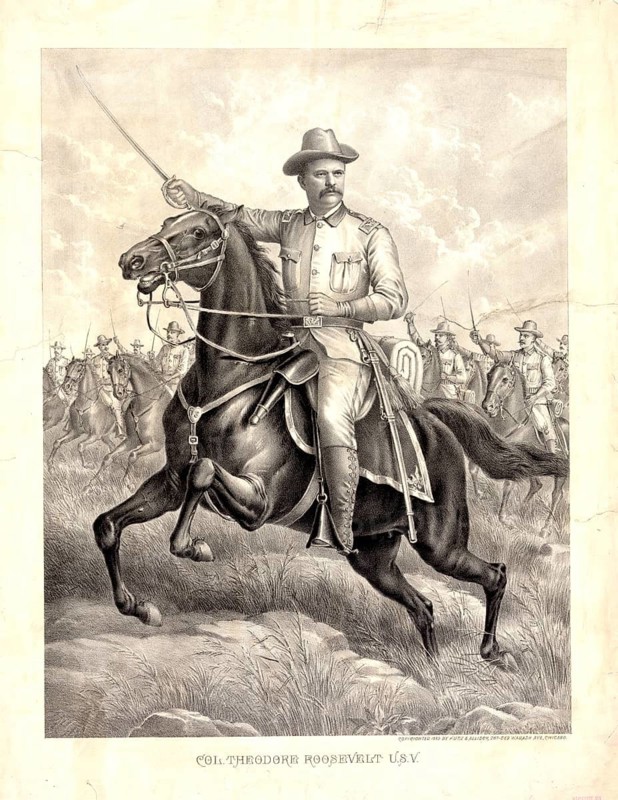 Colonel Theodore Roosevelt (later US President) in the uniform of the US Volunteer Cavalry, as commander of the Rough Riders during the Spanish-American War in 1898, authentic, digitally restored high-resolution reproduction from a 19th-century original, exact date of the image unknown, American history, historical