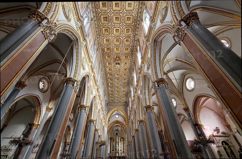 San Domenico Maggiore church, interior with baroque coffered ceiling, historic old town, Naples, Province of Campania, Italy