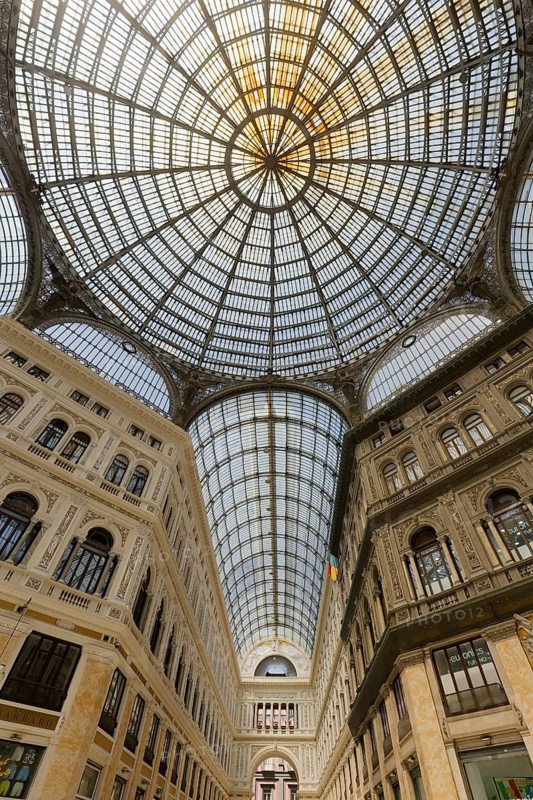 Galleria Umberto I, interior view with glass roofs and dome, historic shopping arcade, Naples, Province of Campania, Italy