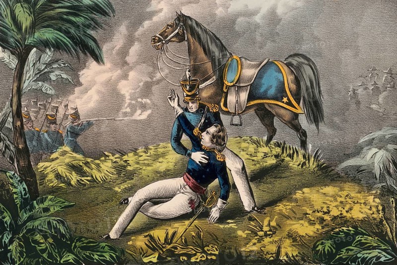 Lieutenant Colonel Henry Clay Jr, son of well-known US politician Henry Clay, commanded the 2nd Regiment of Kentucky Volunteers. He fell on February 23, 1847 in the Battle of Buena Vista, known as the Battle of La Angostura, American history, authentic, digitally restored high resolution reproduction from a 19th-century original, exact date of depiction unknown, historical