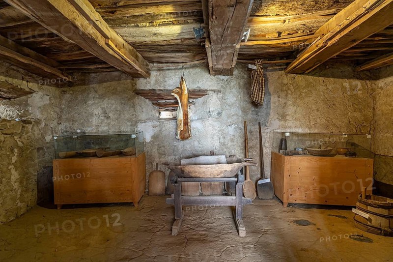 Exhibition in the interior of the Saxon fortified church in Viscri or Deutsch-Weisskirch, Transylvania, Romania