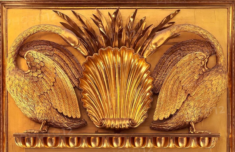 Detailed view with two golden swans in the New Town Hall in Bremen, UNESCO World Heritage Site, Free Hanseatic City of Bremen, Germany