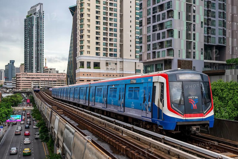 BTS Skytrain and road traffic, Bangkok, Thailand