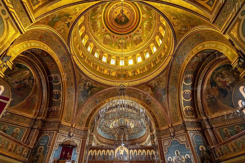 Dome in the interior of the Orthodox Cathedral in Medias or Medias, Transylvania, Romania