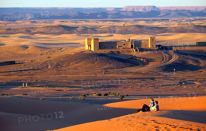 Desert landscape of the Sahara, near Erg Chebbi, Moroccan Sahara, evening mood, desert, sandy desert, near Tafilalet, Morocco