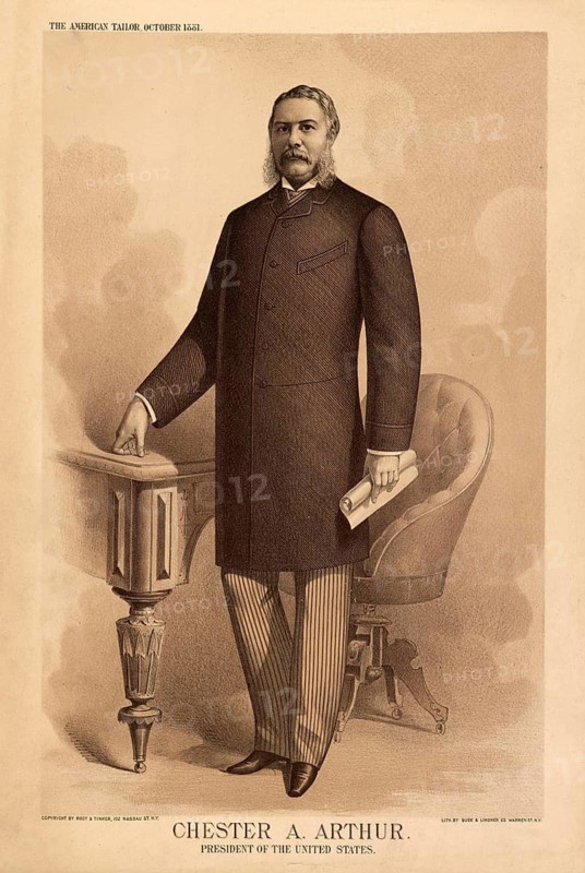 Chester Alan Arthur (born 5 October 1829 in Fairfield, Vermont, died 18 November 1886 in New York City, New York) served as Vice-President from 4 March to 19 September 1881 and subsequently as the 21st President of the United States until 4 March 1885, authentic, digitally restored high-resolution reproduction from a 19th-century original, exact date of the depiction unknown, American history, historical