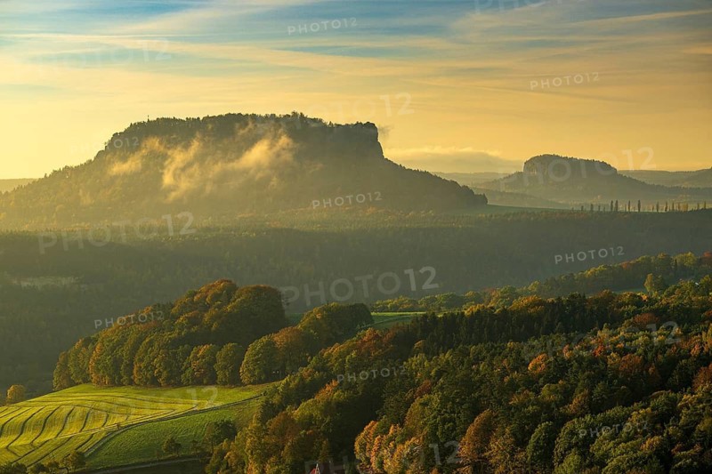 Autumn in the Elbe Sandstone Mountains in the Saxon Switzerland National Park, Lohmen, Saxony, Germany