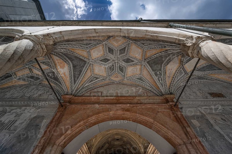 Painted vault in the arcades of the courtyard of the city palace, built in Renaissance style, Residenzstraße 2, Neuburg an der Donau, Upper Bavaria, Germany