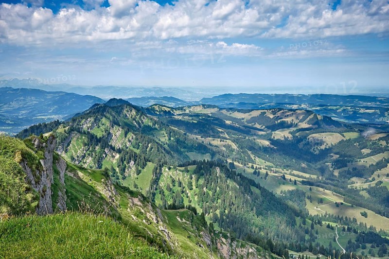 Alpine landscape with beautiful cloudscape on the Hachgrat summit in the Allgäu Alps, Oberstaufen Steibis, Bavaria, Germany