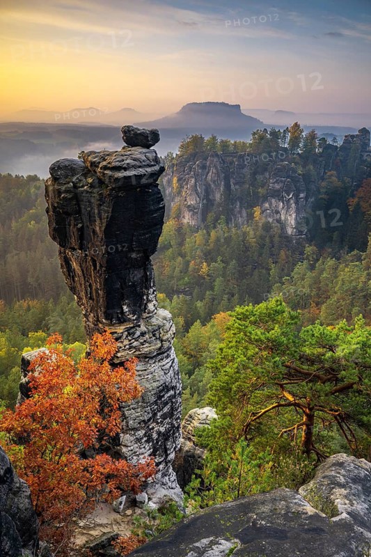 View of Little Goose with Rocks in Saxon Switzerland National Park, Lohmen, Saxony, Germany