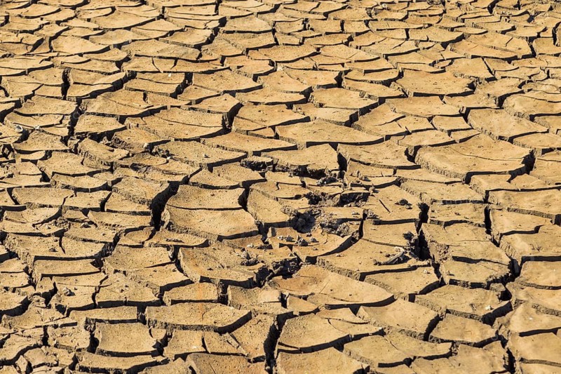 Dried ground of the Lehnmühle dam, Dippoldiswalde, Saxony, Germany