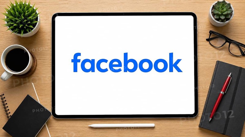 In this photo illustration, an iPad displays the Facebook logo on a minimalist wooden office desk, in Delhi, India on 14 August 2026