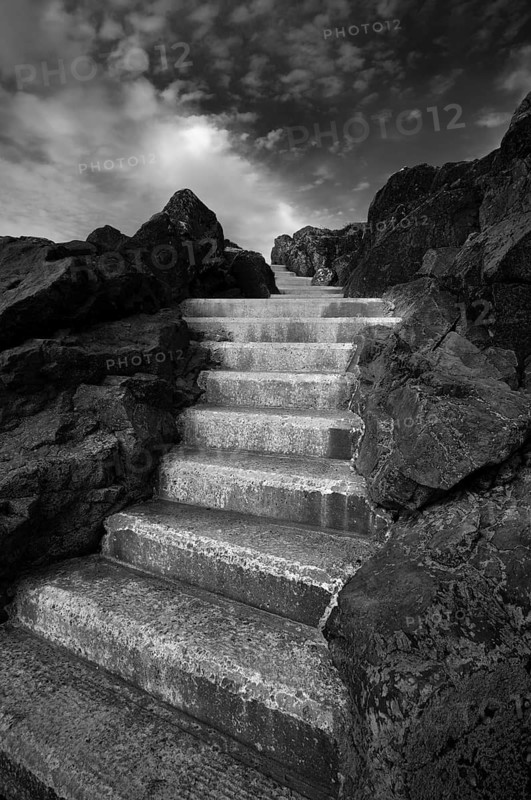 Stairway in the sky, pier, marazion, black and white, Cornwall, England, Great Britain, Great Britain