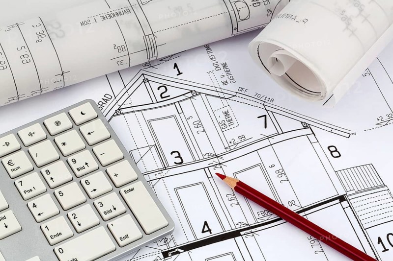 A blueprint by an architect for the construction of a new residential building. Symbolic photo for financing and planning a new house, Austria