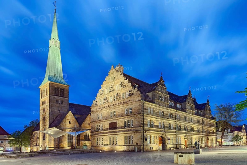 Wedding house St Nikolai church illuminates Hameln Germany