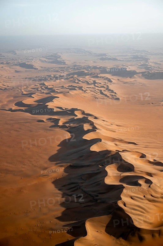 Aerial view, evening mood, red sand dunes of the Namib Desert, Namib Naukluft Park, Namibia