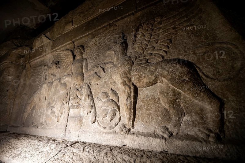Remains of the façade of ancient Propylon from Roman times in the Campanile, San Giusto Martire Cathedral, Trieste, Friuli-Venezia Giulia region, Italy