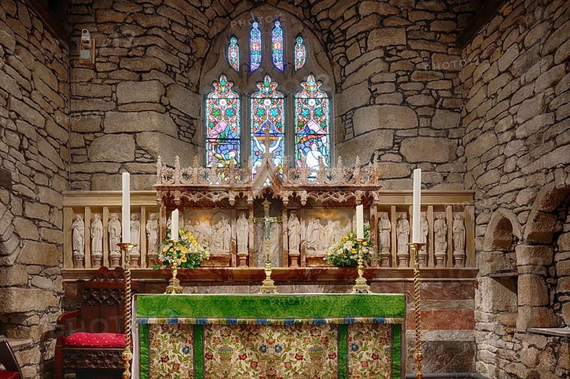 Interior view, altar, church window, parish church St Just in Penwith, Cornwall, England, Great Britain, Great Britain