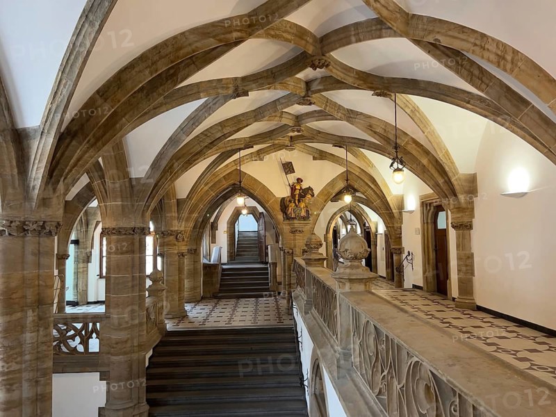Stairway with vaulted ceiling, City Hall, Munich Upper Bavaria, Bavaria, Germany