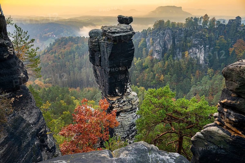View of Little Goose with Rocks in Saxon Switzerland National Park, Lohmen, Saxony, Germany