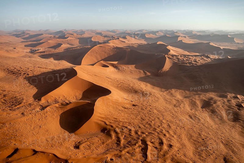 Aerial view, evening mood, red sand dunes of the Namib Desert, Namib Naukluft Park, Namibia