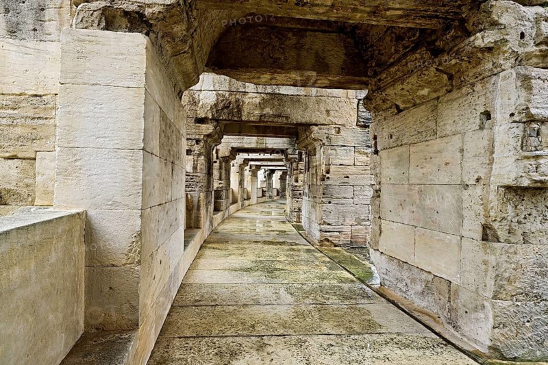 Interior view, walls of the Roman Amphitheatre, Arles, southern France, France