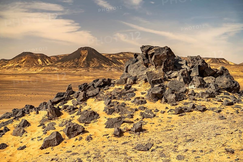 Black Desert landscape in the Egyptian part of the Libyan Desert, Egypt