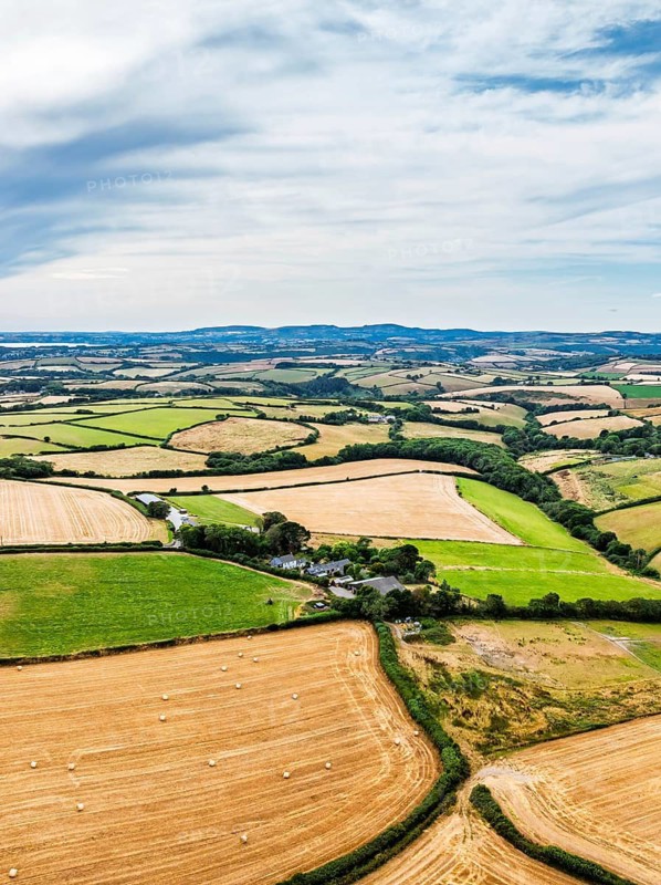 Cornwall Fields and Farms from a drone, Polruan, Cornwall, England, United Kingdom